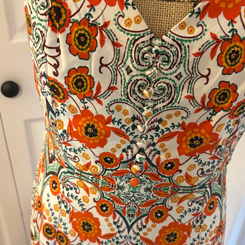 Anthropologie Floral Midi Dress with Cap Sleeves - Picture 3 of 12